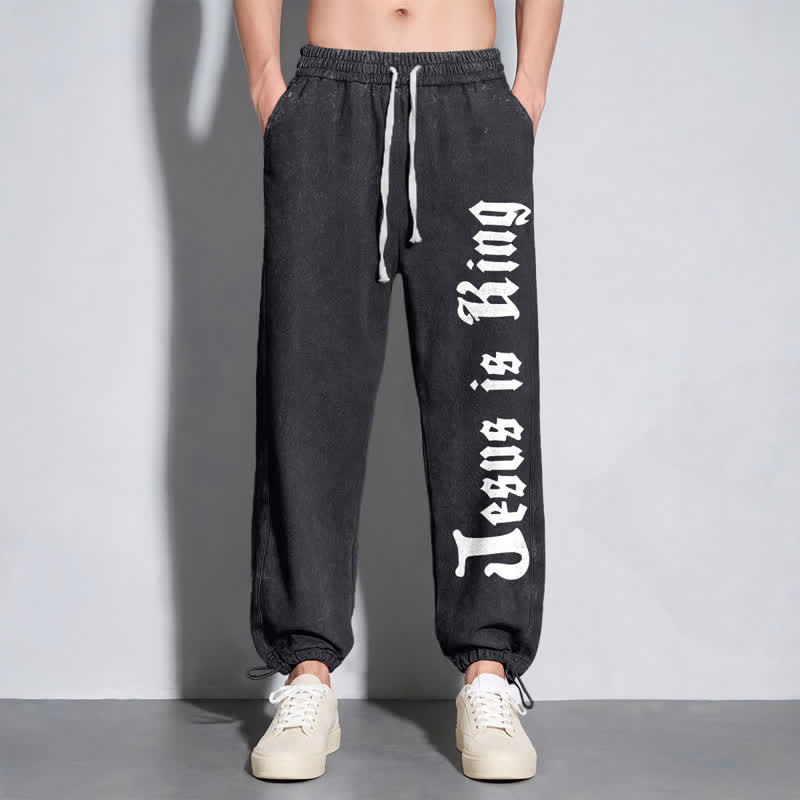 Christianartworkshop Black Gothic Script Streetwear Washed Sweatpants - image 6