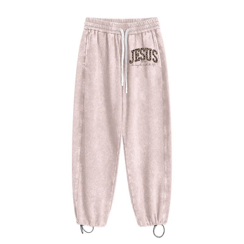 Christianartworkshop Jesus Script Blush Streetwear Drawstring Washed Sweatpants - image 2