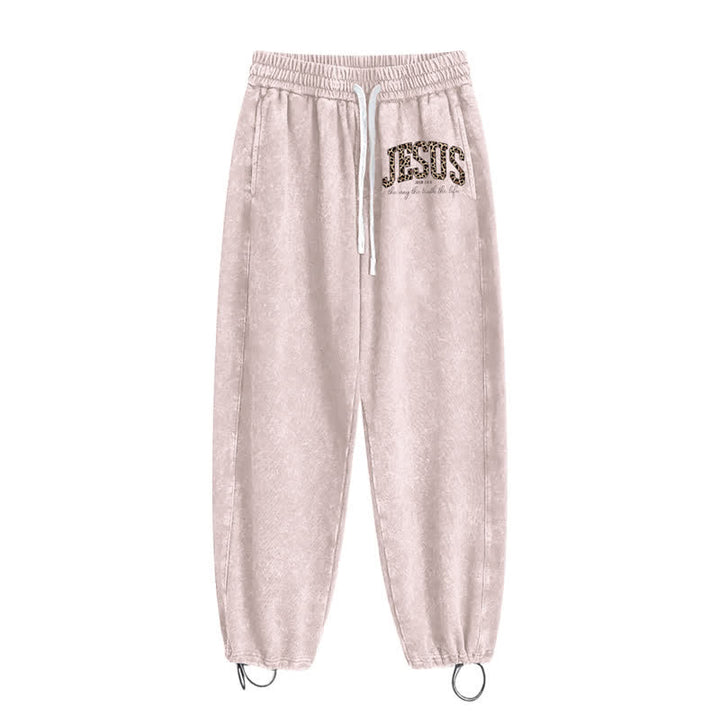 Christianartworkshop Jesus Script Blush Streetwear Drawstring Washed Sweatpants - image 2
