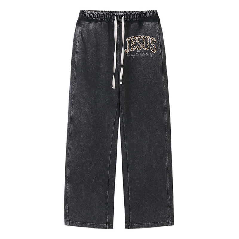 Christianartworkshop Jesus Script Blush Streetwear Drawstring Washed Sweatpants - Black - 2XL - image 32
