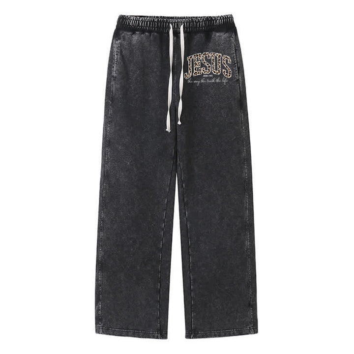 Christianartworkshop Jesus Script Blush Streetwear Drawstring Washed Sweatpants - Black - 2XL - image 32
