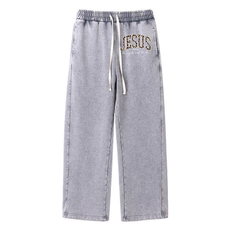 Christianartworkshop Jesus Script Blush Streetwear Drawstring Washed Sweatpants - Grey - 2XL - image 8