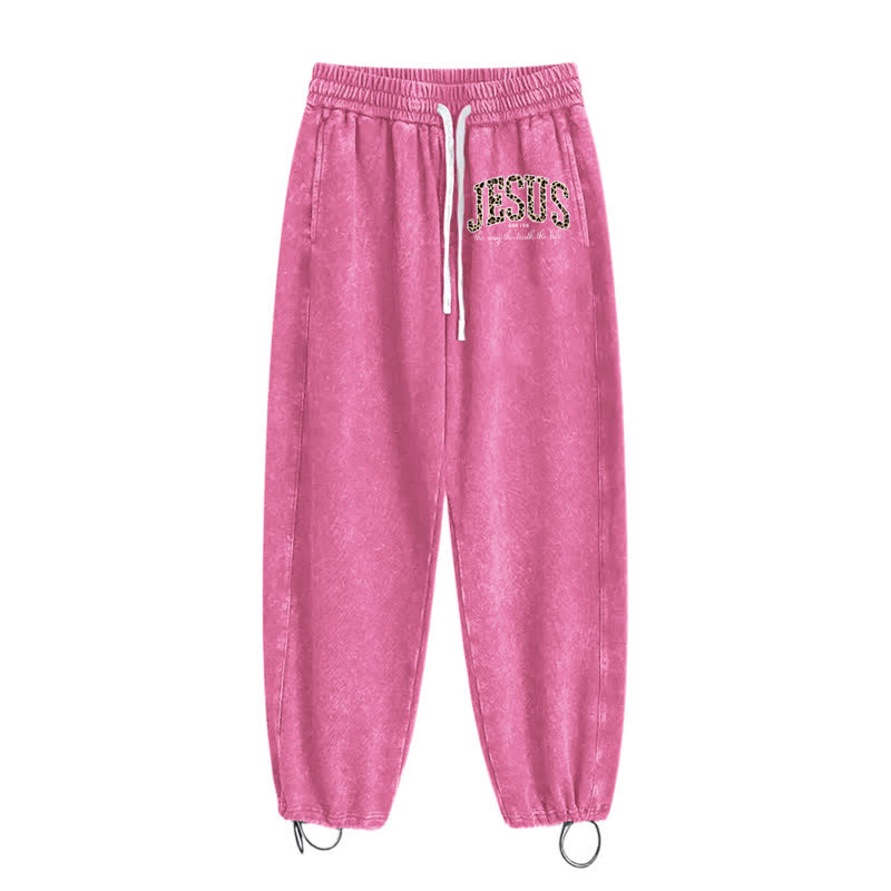 Christianartworkshop Jesus Script Blush Streetwear Drawstring Washed Sweatpants - image 19