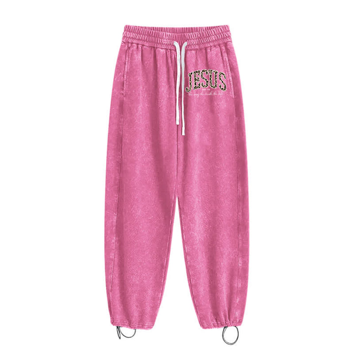Christianartworkshop Jesus Script Blush Streetwear Drawstring Washed Sweatpants - image 19