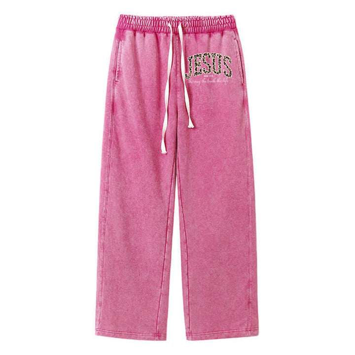 Christianartworkshop Jesus Script Blush Streetwear Drawstring Washed Sweatpants - Rose - 2XL - image 16