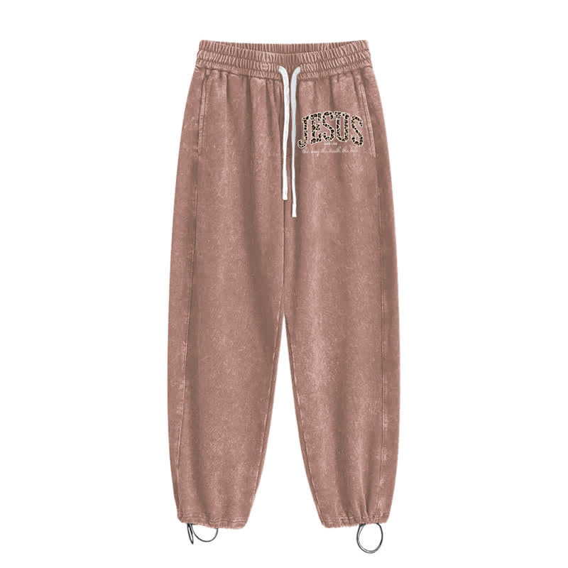 Christianartworkshop Jesus Script Blush Streetwear Drawstring Washed Sweatpants - image 42