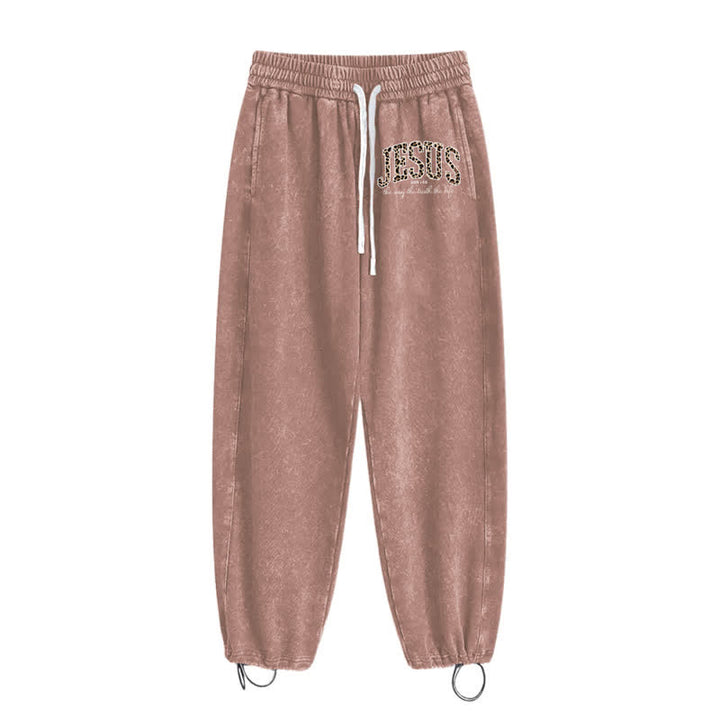 Christianartworkshop Jesus Script Blush Streetwear Drawstring Washed Sweatpants - image 42