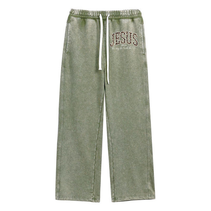 Christianartworkshop Jesus Script Blush Streetwear Drawstring Washed Sweatpants - Green - 2XL - image 24