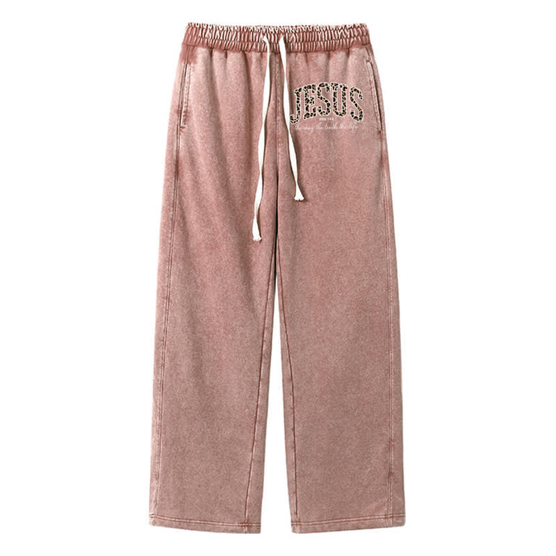 Christianartworkshop Jesus Script Blush Streetwear Drawstring Washed Sweatpants - Brown - 2XL - image 40