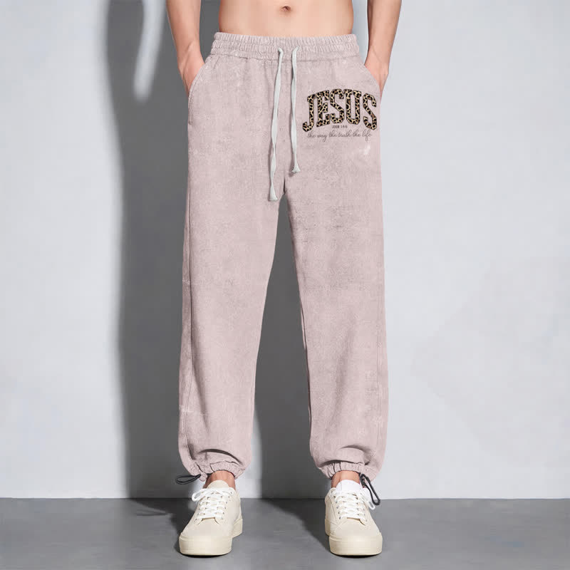 Christianartworkshop Jesus Script Blush Streetwear Drawstring Washed Sweatpants - image 6