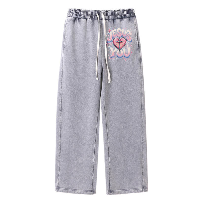 Christianartworkshop Jesus Heart Star Statement Washed Sweatpants - Grey - 2XL - image 16