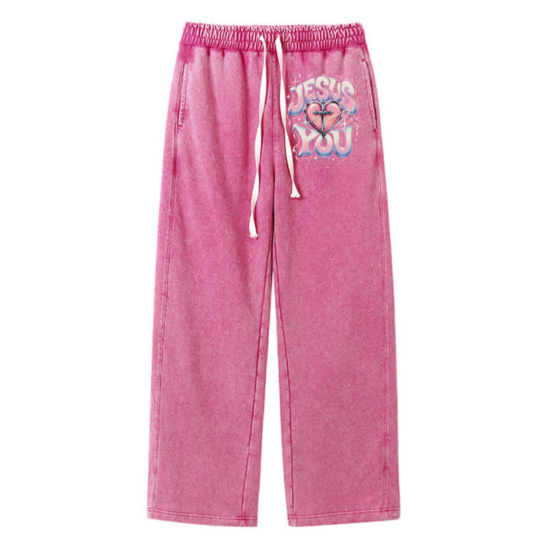 Christianartworkshop Jesus Heart Star Statement Washed Sweatpants - Rose - 2XL - image 24