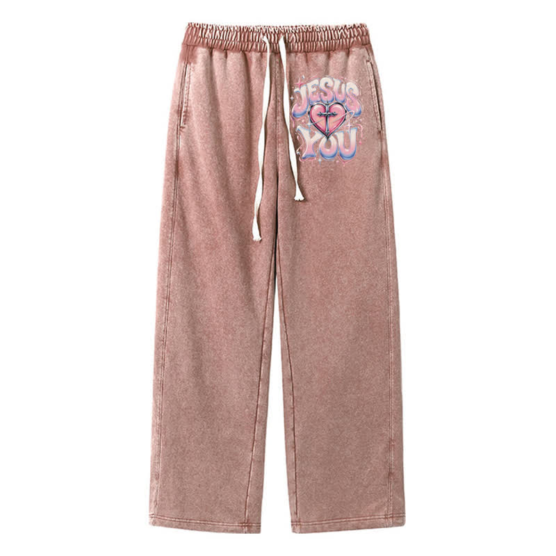 Christianartworkshop Jesus Heart Star Statement Washed Sweatpants - Brown - 2XL - image 0