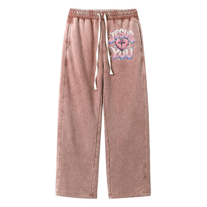 Christianartworkshop Jesus Heart Star Statement Washed Sweatpants - Brown - 2XL - image 0