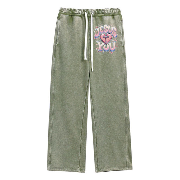 Christianartworkshop Jesus Heart Star Statement Washed Sweatpants - Green - 2XL - image 40