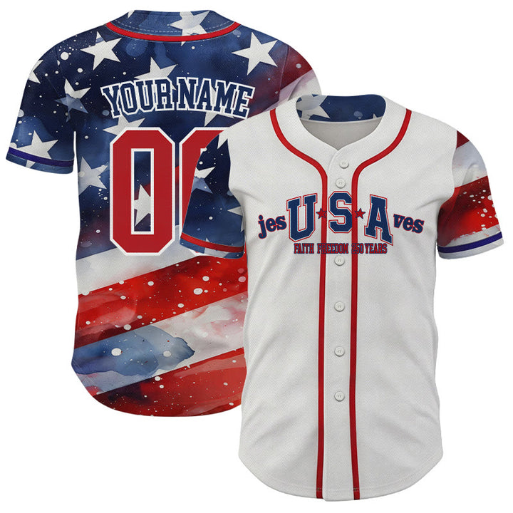 Christianartworkshop Personalized Jesus Saves USA Patriotic Faith Freedom Baseball Jersey - 5XL - Name & Number Customized - image 0
