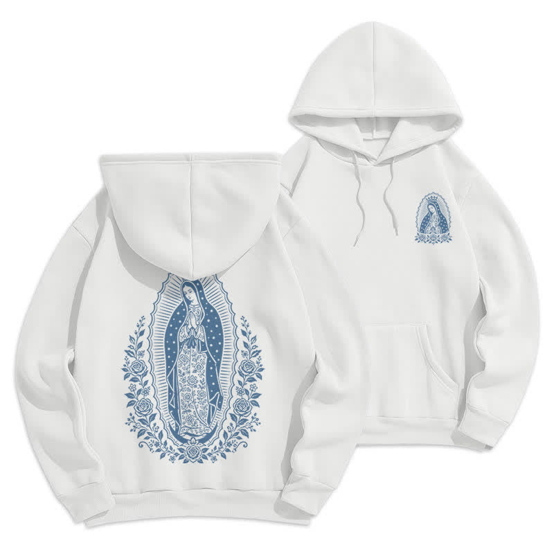 Christianartworkshop Light Blue Madonna Floral Streetwear Pullover Hoodie - White - 2XL - image 21