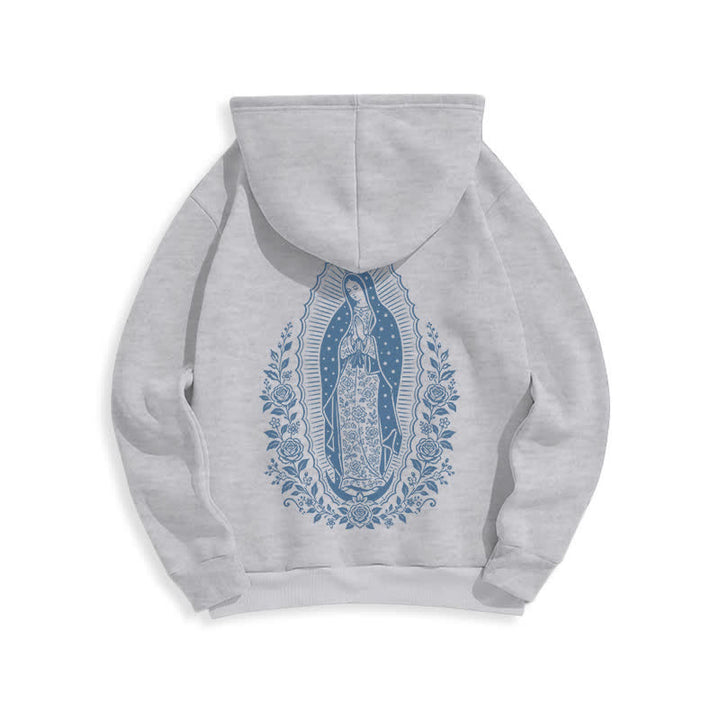Christianartworkshop Light Blue Madonna Floral Streetwear Pullover Hoodie - image 4