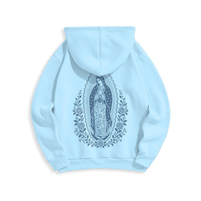 Christianartworkshop Light Blue Madonna Floral Streetwear Pullover Hoodie - image 1
