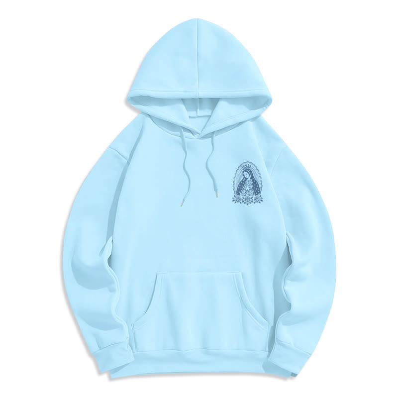 Christianartworkshop Light Blue Madonna Floral Streetwear Pullover Hoodie - image 2