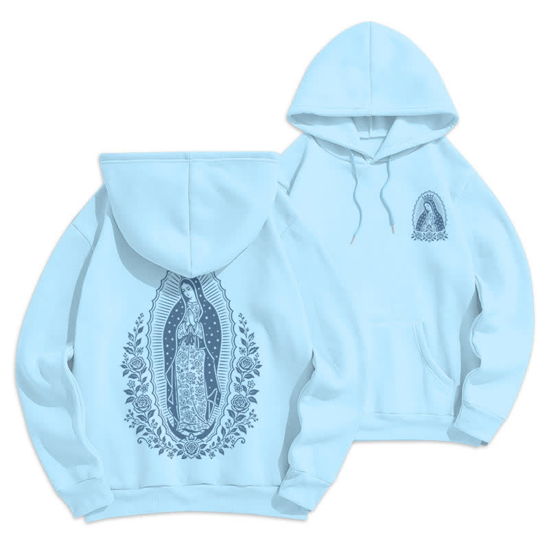 Christianartworkshop Light Blue Madonna Floral Streetwear Pullover Hoodie - Blue - 2XL - image 0
