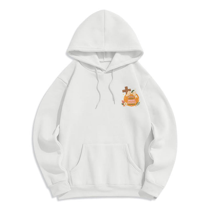 Christianartworkshop Cutest Pumpkin Cross Graphic White Pullover Hoodie - image 2