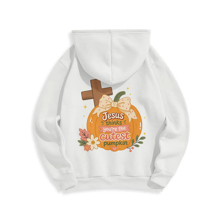 Christianartworkshop Cutest Pumpkin Cross Graphic White Pullover Hoodie - image 1