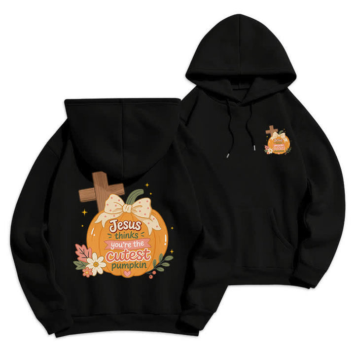 Christianartworkshop Cutest Pumpkin Cross Graphic White Pullover Hoodie - Black - 2XL - image 12