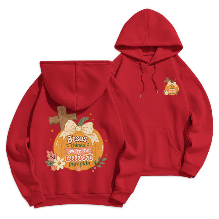 Christianartworkshop Cutest Pumpkin Cross Graphic White Pullover Hoodie - Red - 2XL - image 3