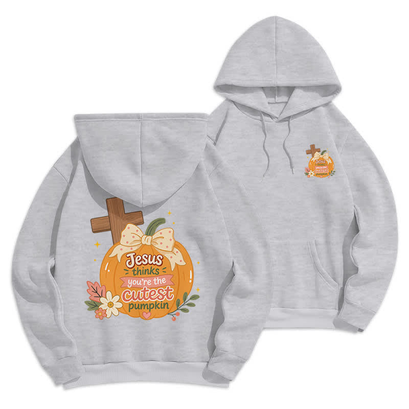 Christianartworkshop Cutest Pumpkin Cross Graphic White Pullover Hoodie - Grey - 2XL - image 6