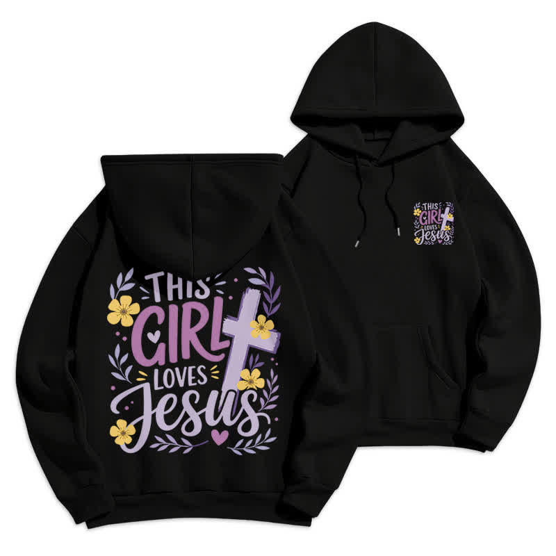 Christianartworkshop This Girl Loves Jesus Floral Sky Blue Hoodie - Black - 2XL - image 9