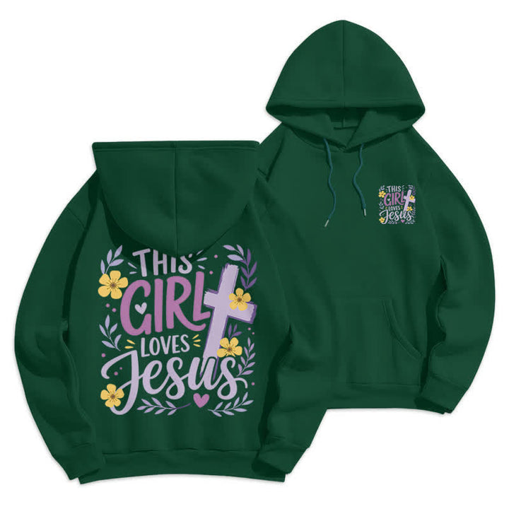 Christianartworkshop This Girl Loves Jesus Floral Sky Blue Hoodie - Green - 2XL - image 15