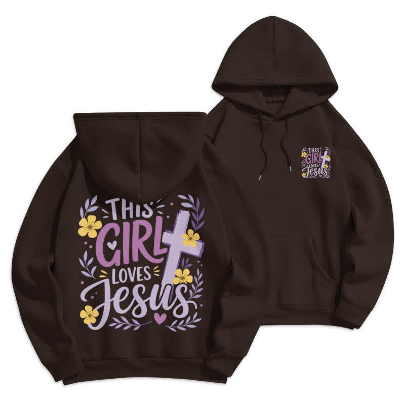 Christianartworkshop This Girl Loves Jesus Floral Sky Blue Hoodie - Brown - 2XL - image 6