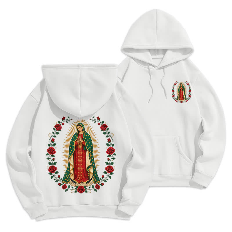 Christianartworkshop Sacred Rose Madonna White Fleece Lined Hoodie - White - 2XL - image 0