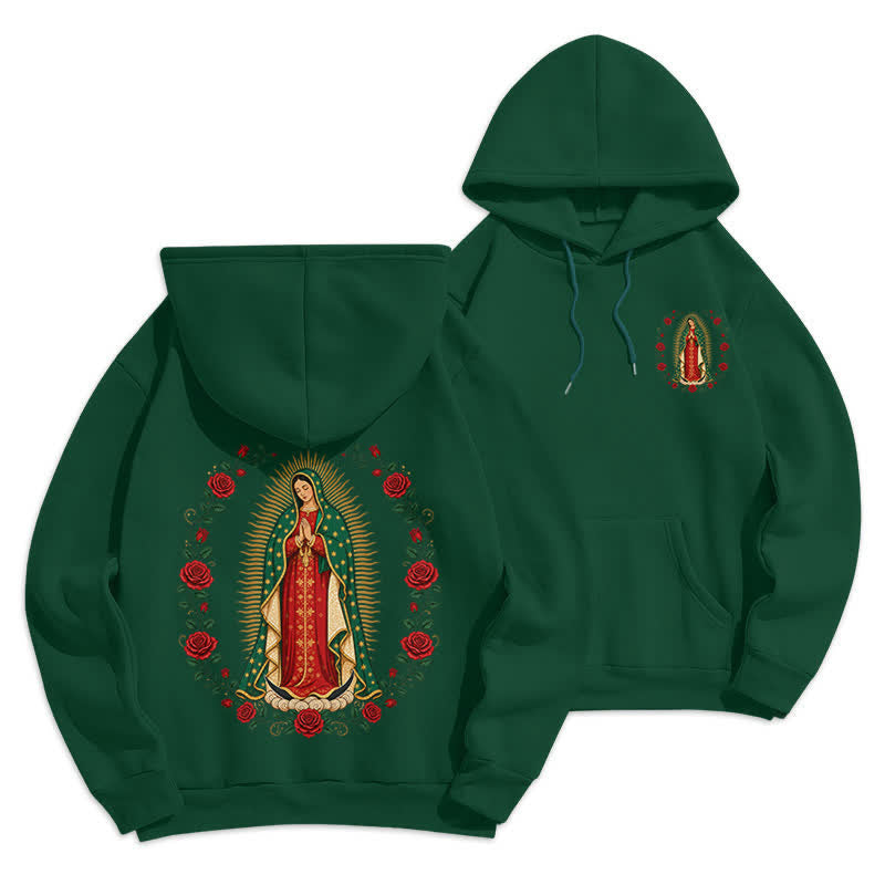 Christianartworkshop Sacred Rose Madonna White Fleece Lined Hoodie - Green - 2XL - image 9