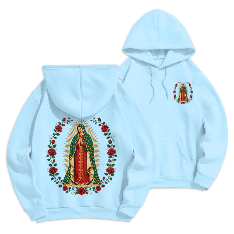 Christianartworkshop Sacred Rose Madonna White Fleece Lined Hoodie - Blue - 2XL - image 15
