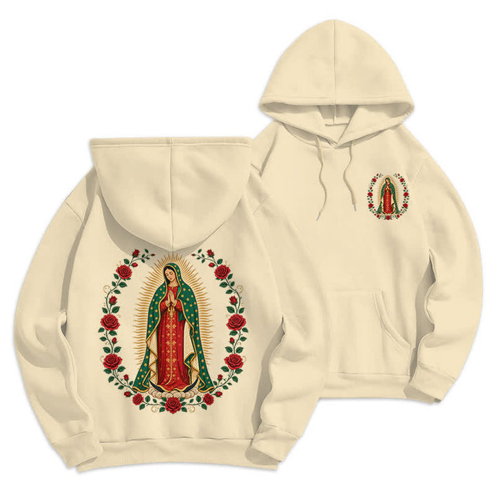 Christianartworkshop Sacred Rose Madonna White Fleece Lined Hoodie - Beige - 2XL - image 18