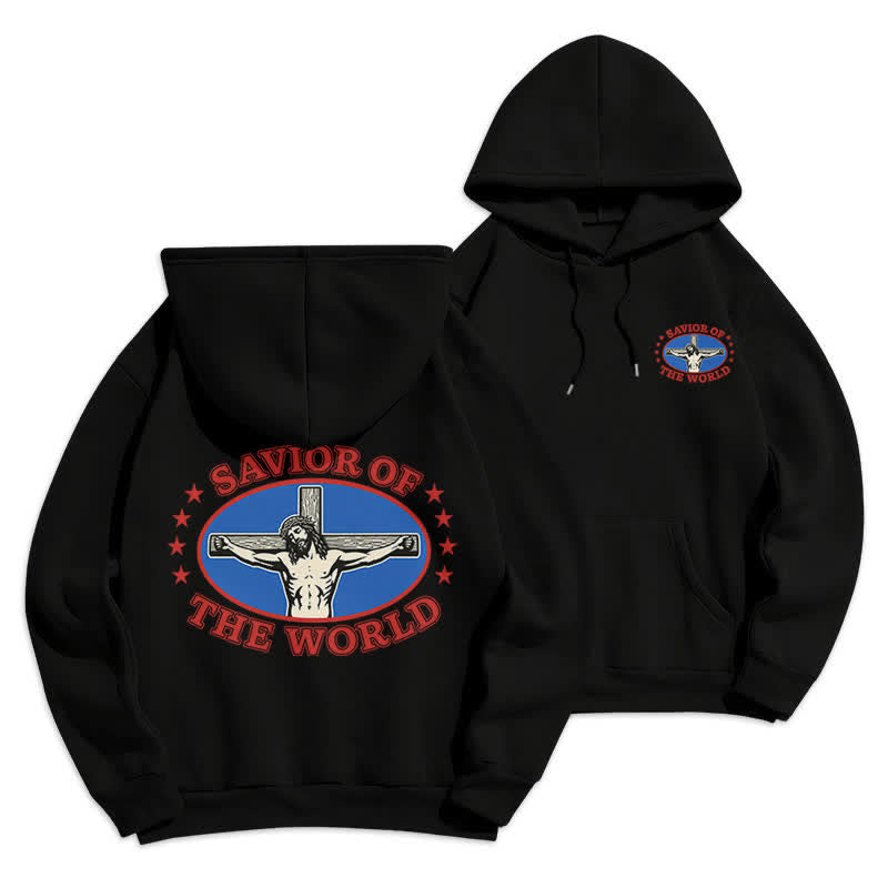 Christianartworkshop Savior Of The World Vintage Badge Fleece Hoodie - Black - 2XL - image 0
