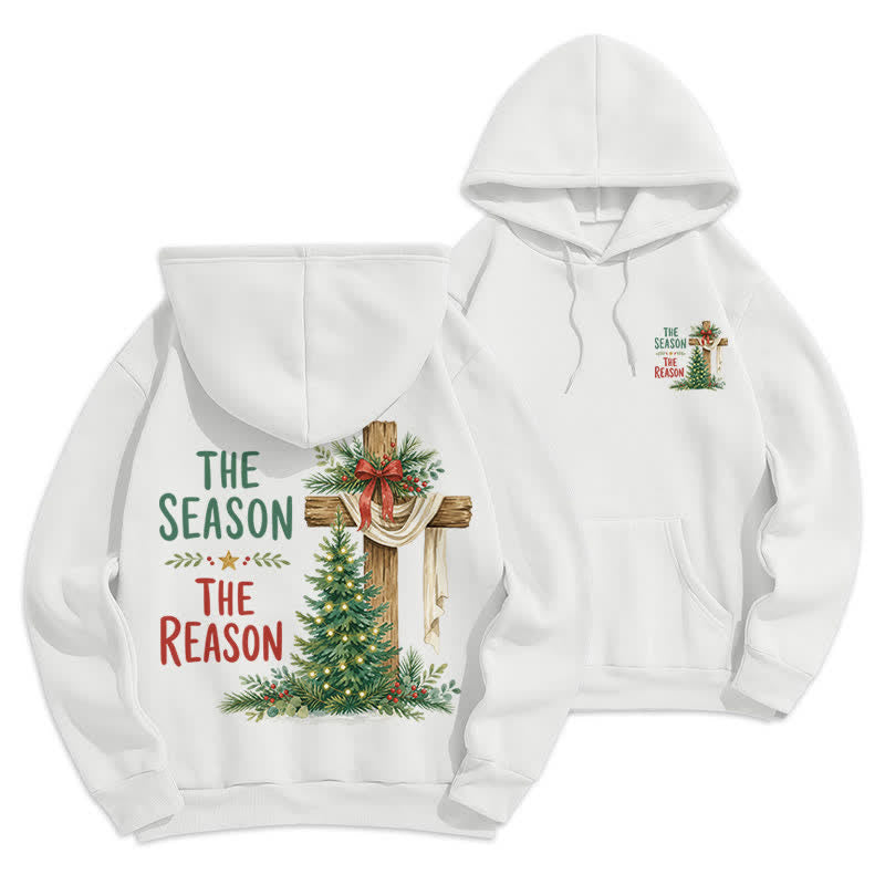 Christianartworkshop The Season The Reason White Cross Christmas Hoodie - White - 2XL - image 0