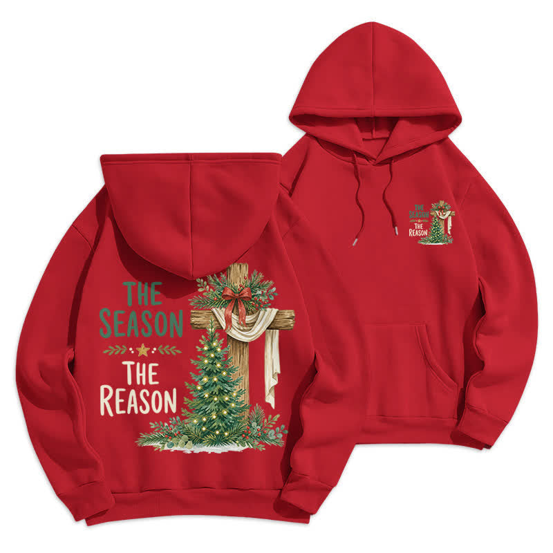 Christianartworkshop The Season The Reason White Cross Christmas Hoodie - Red - 2XL - image 12