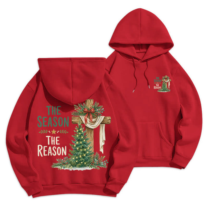 Christianartworkshop The Season The Reason White Cross Christmas Hoodie - Red - 2XL - image 12