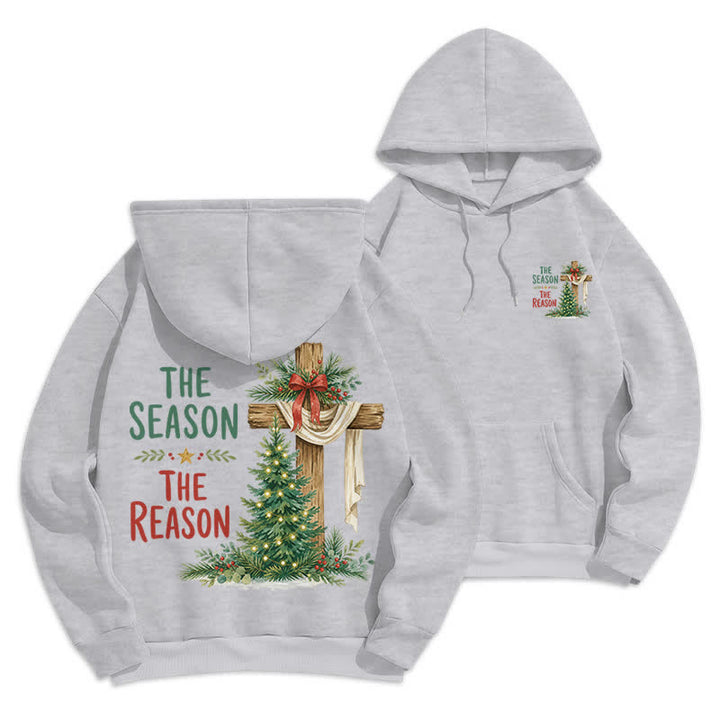 Christianartworkshop The Season The Reason White Cross Christmas Hoodie - Grey - 2XL - image 3