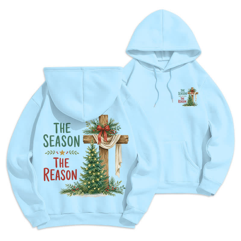 Christianartworkshop The Season The Reason White Cross Christmas Hoodie - Blue - 2XL - image 21