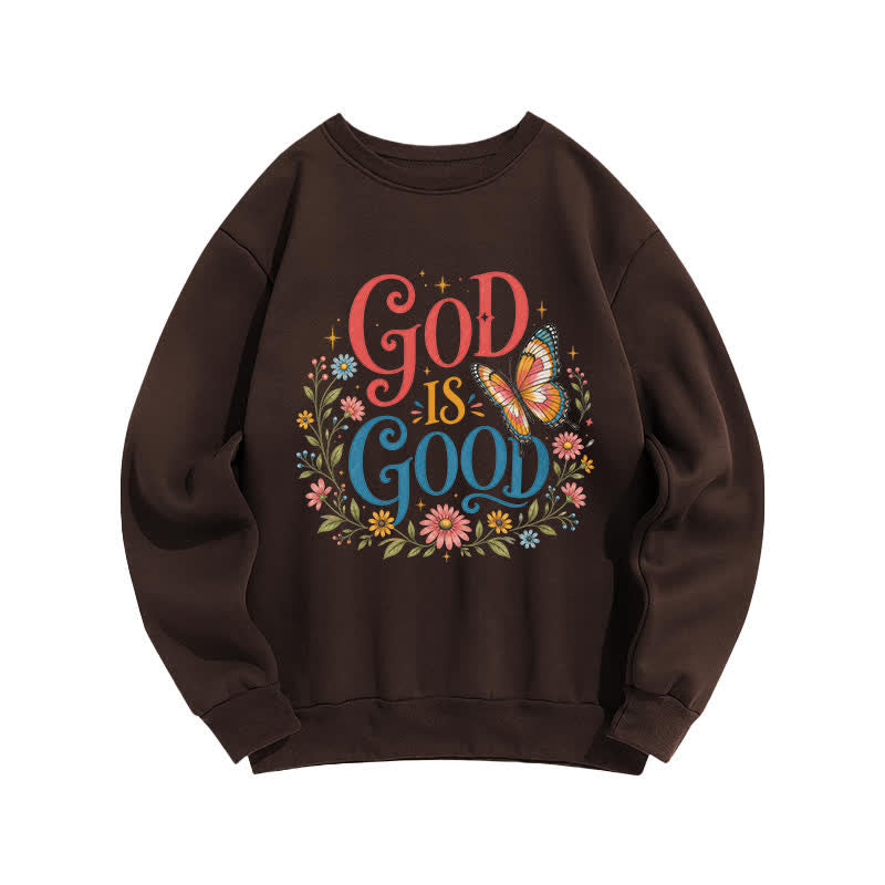 Christianartworkshop God Is Good Butterfly Floral Vintage Graphic Sweatshirt - Brown - 2XL - image 1