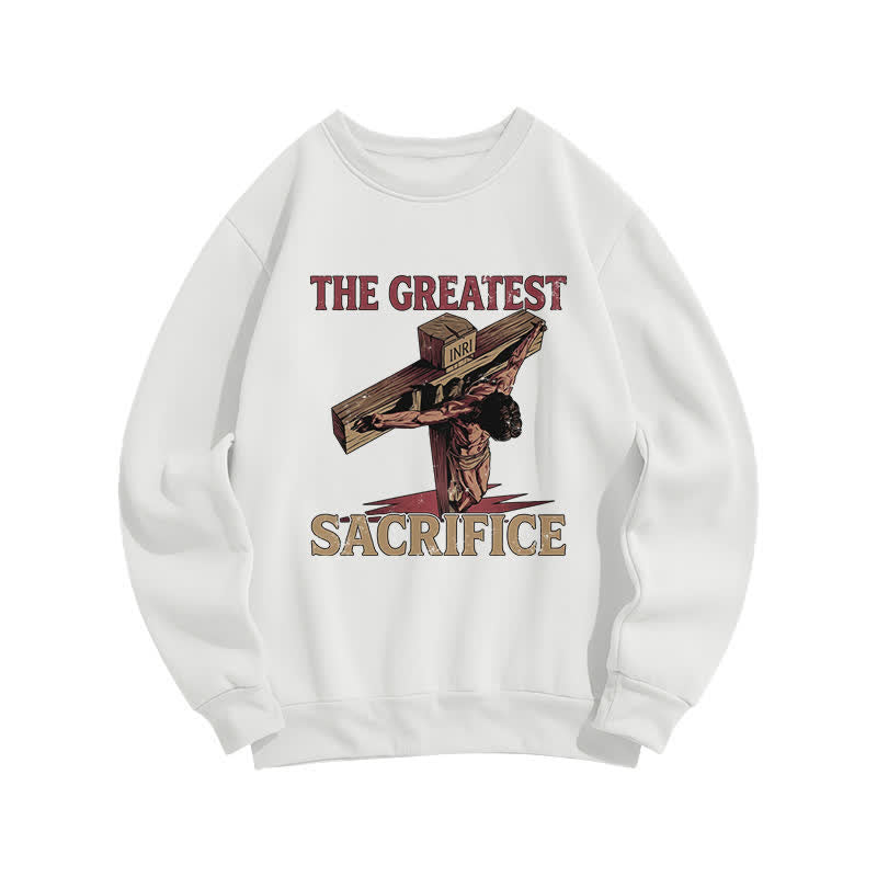 Christianartworkshop The Greatest Sacrifice Vintage Cross Graphic Fleece Lined Sweatshirts - White - 2XL - image 1