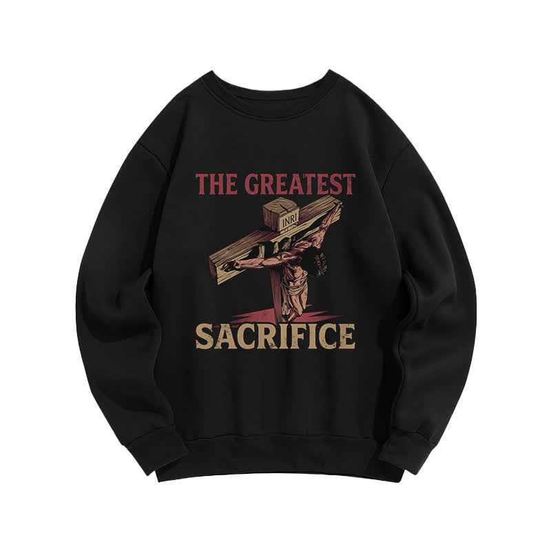 Christianartworkshop The Greatest Sacrifice Vintage Cross Graphic Fleece Lined Sweatshirts - Black - 2XL - image 0