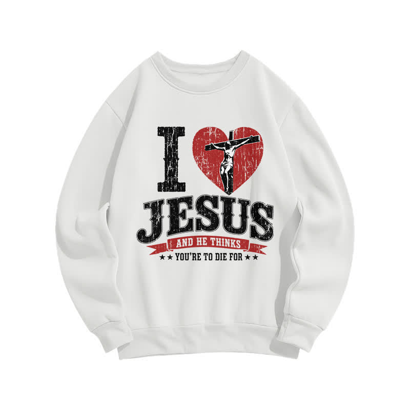 Christianartworkshop I Love Jesus Cross Heart Vintage Crewneck Sweatshirt - White - 2XL - image 0