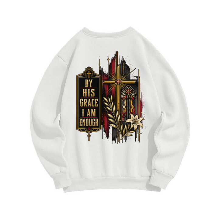 Christianartworkshop By His Grace Stained Glass Cross Black Crewneck Sweatshirt - image 7