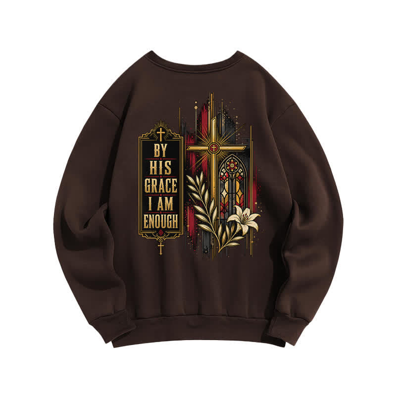 Christianartworkshop By His Grace Stained Glass Cross Black Crewneck Sweatshirt - image 10