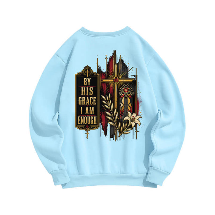 Christianartworkshop By His Grace Stained Glass Cross Black Crewneck Sweatshirt - image 4